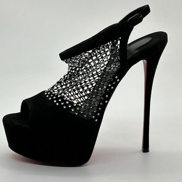 Christian Louboutin PLOUGESTA ALTA STRASS Fishnet Heels Pump Shoes Sandal - Picture 5 of 16
